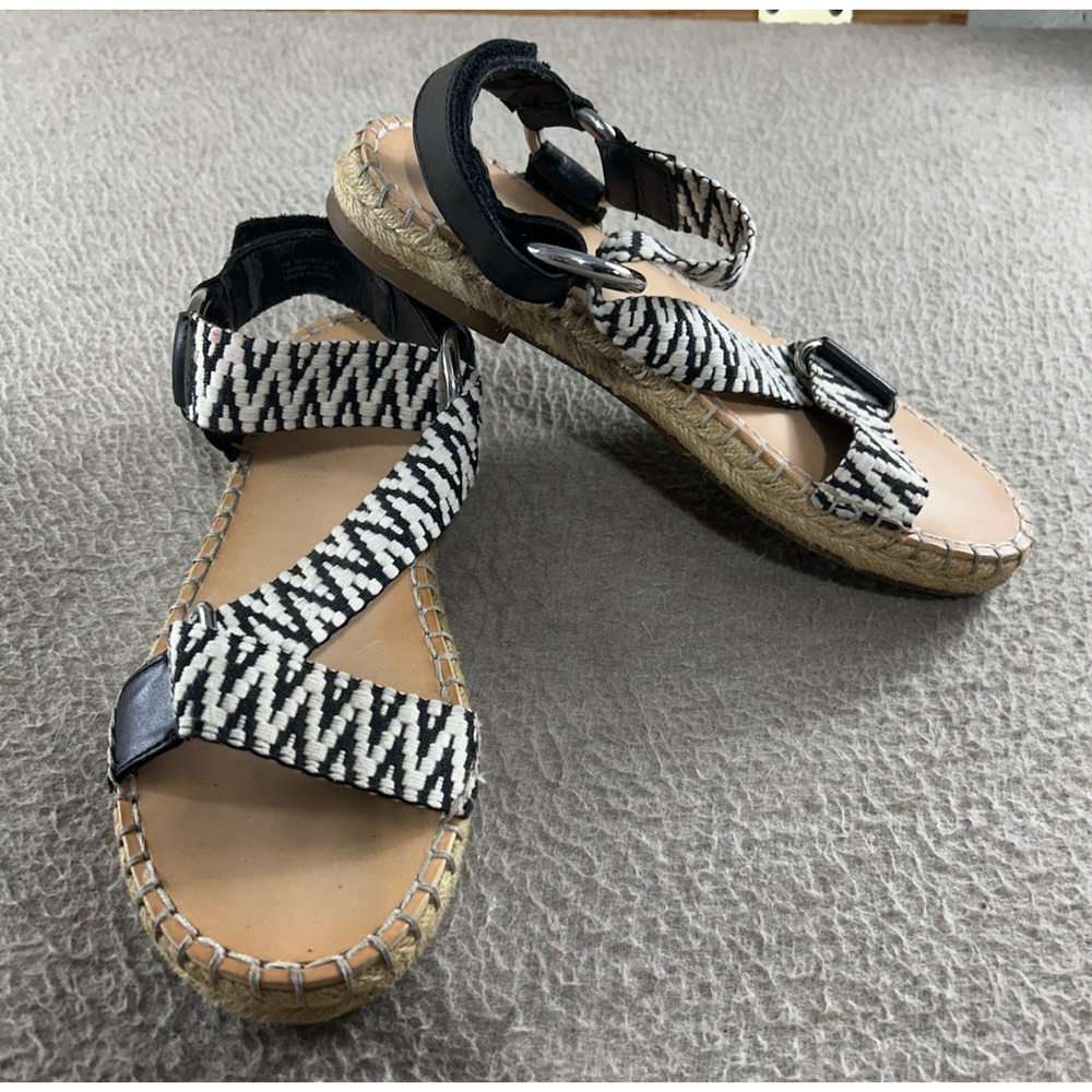 Frye & Co. Kole Asymmetrical Sandals Sz 7 M Black White Straps Espadrille Shoes - Picture 11 of 11